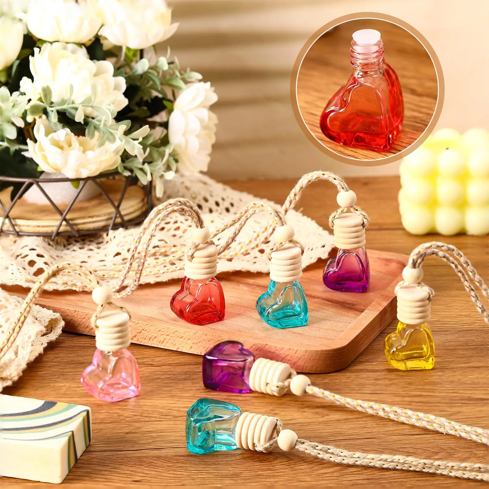 Car Fragrance Bottle Ornament Hanging Empty Bottles Heart Shaped Essential Oil Diffuser Air Freshener Scent Interior Accessory