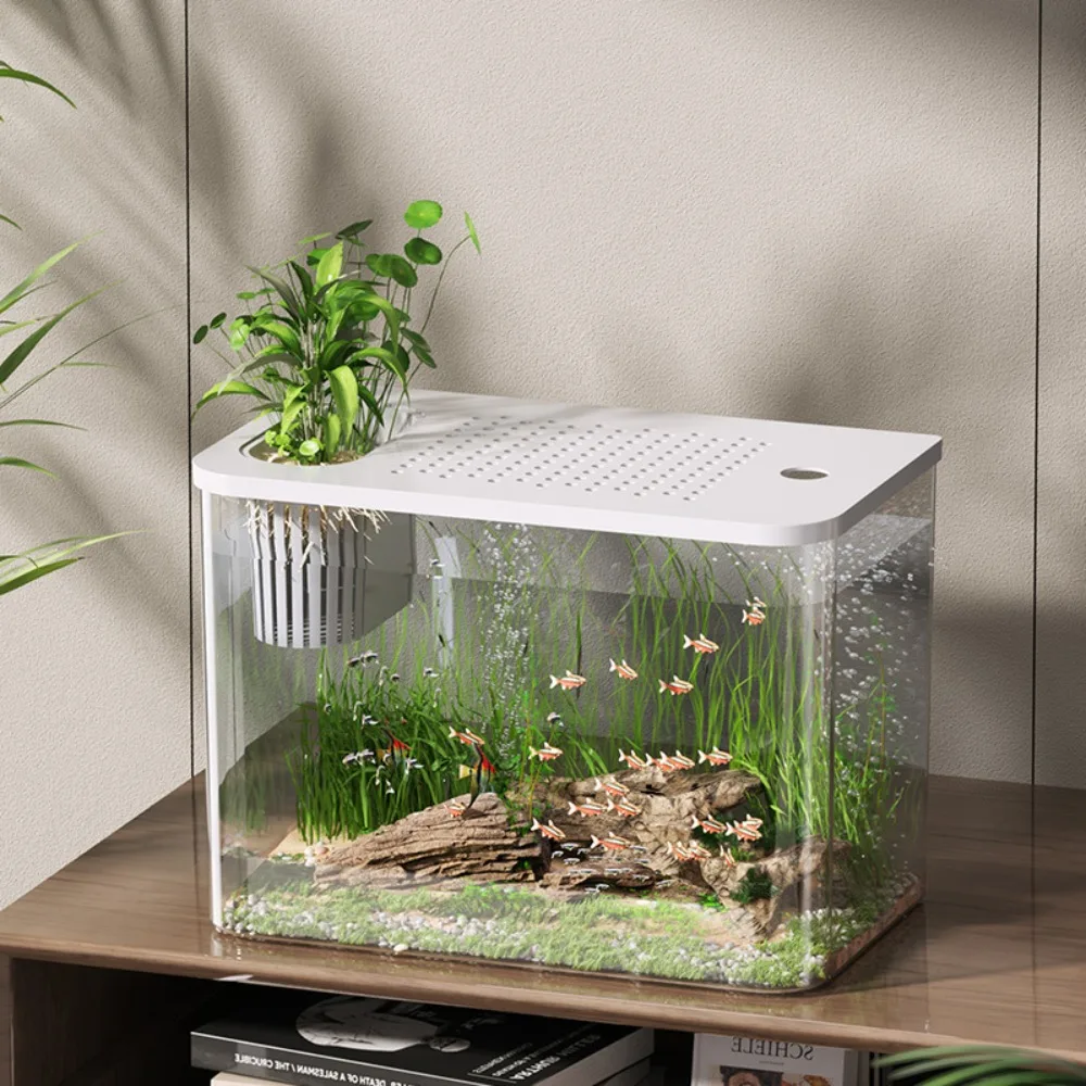 PET+ABS Fish Tank New Transparent with Lid Aquarium Drop Resistant Hydroponic Tank Turtle Tank Home