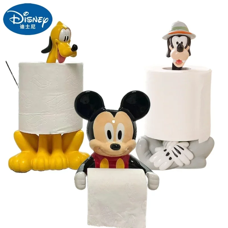 Disney Mickey Mouse Goofy Creative Bathroom Shelf Cute Cartoon Perforation-free Wall-mounted Paper Roller Ceramic gift