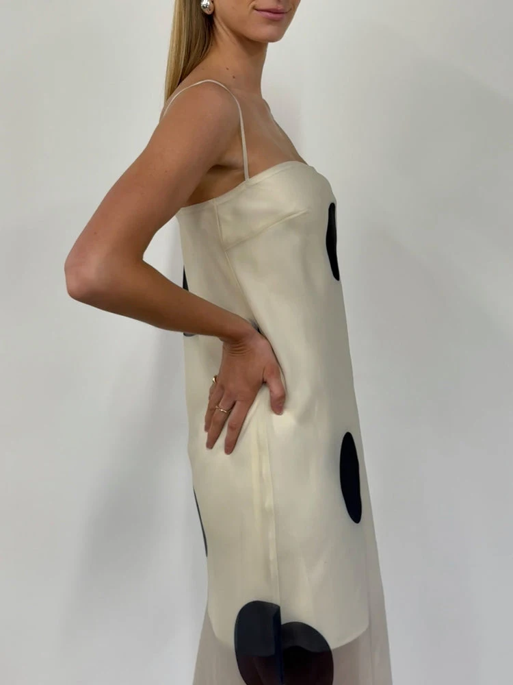 Polka dot impresso dupla camada feminina maxi vestido sexy ver através de malha vestido de verão magro elegante festa vestido de noite