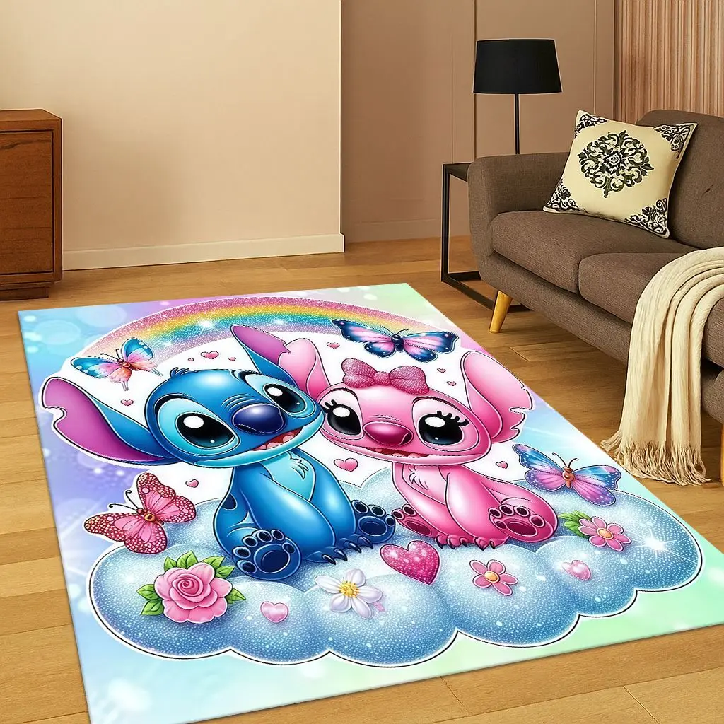 سجادة أطفال لطيفة على شكل رسوم كرتونية من Lilo & Stitch لغرفة اللعب وغرفة المعيشة وغرفة النوم، سجادة أرضية للعبة غير قابلة للانزلاق هدية