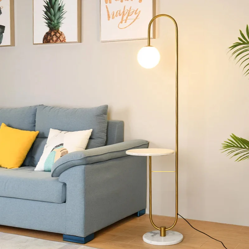 

Modern LED Floor Lamp Gold Black with Round Table Home Decor Standing Lamp Living Room Sofa Marble Floor Lights for Tea Table