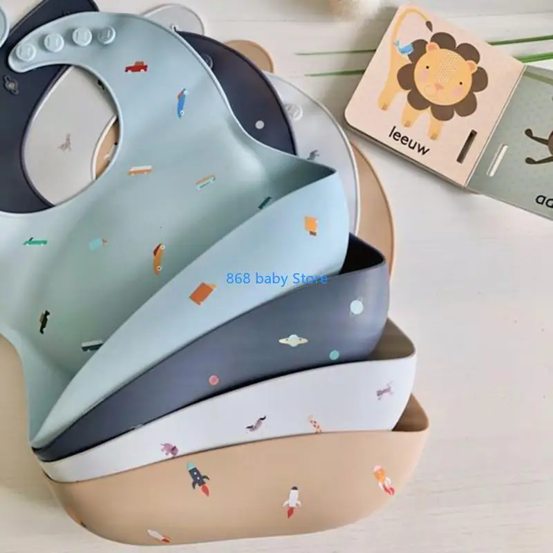 

29EE Infants Newborn Mealtime Cloth Protector Washable Apron Bibs for Baby Toddlers Silicone Bibs Roll up Catcher Pocket