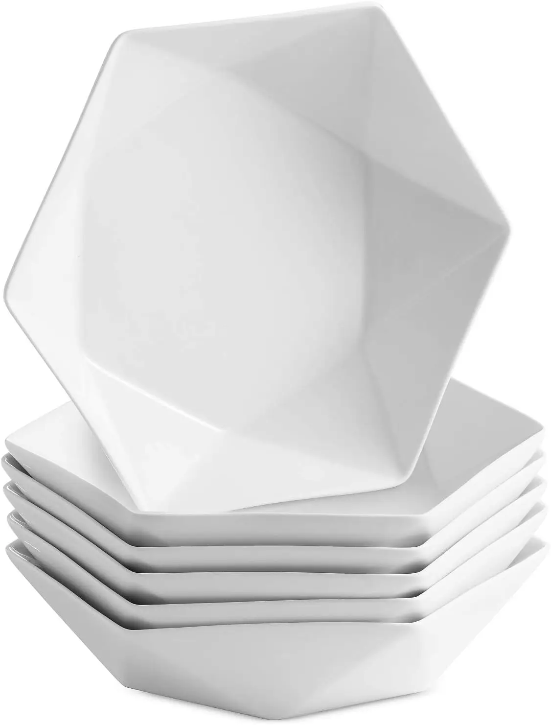 

30 Ounce Bone china Pasta Bowls | Set of 6 Diamond Shaped White Serving Bowl Plates For Pasta, Ramen, Cereal, Soup, Fruit, Pho,