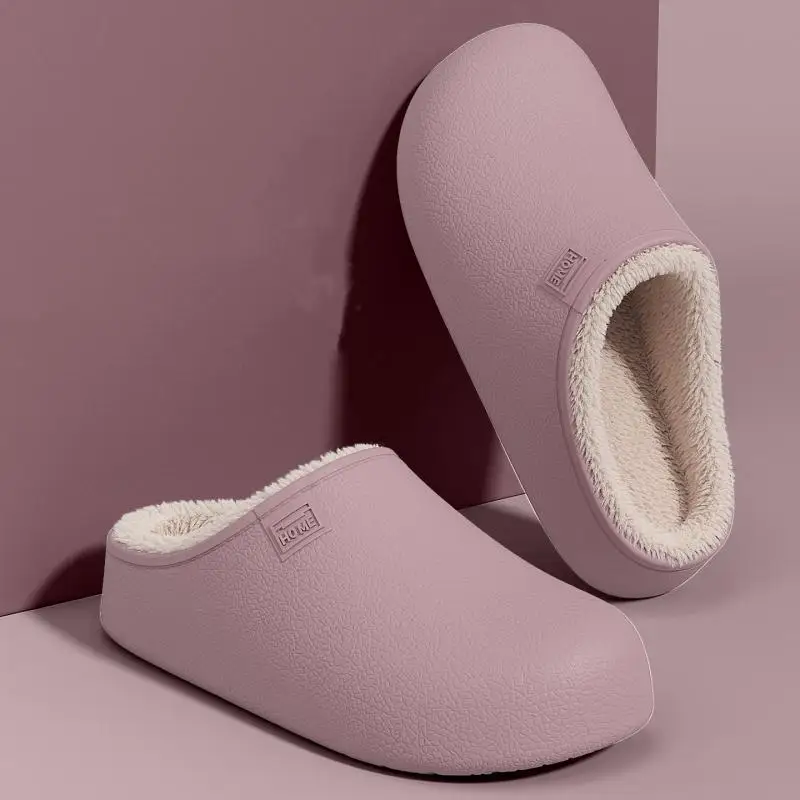 Women Waterproof Non Slip House Slippers 2026 Winter Warm Long Plush EVA Slippers Women Plus Size 44 Lightweight Outdoor Shoes