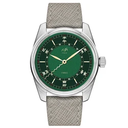 NEW MERKUR Horologe Casual Dress Watch Manual Mechanical Watch Green Watch Leather Vintage Chinese Style