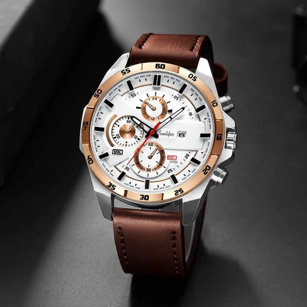Sunlifex Men's Watch Quartz Leather Strap Sports Fashion Calendar Watch