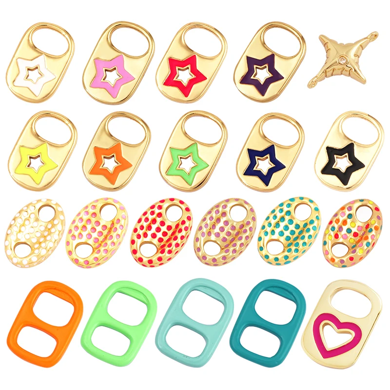 Soda Cap Two Holes Charm Pendant Colourful Attachment , Gold Plated Colour , Fashion Trendy Handmade Jewelry Findings K54