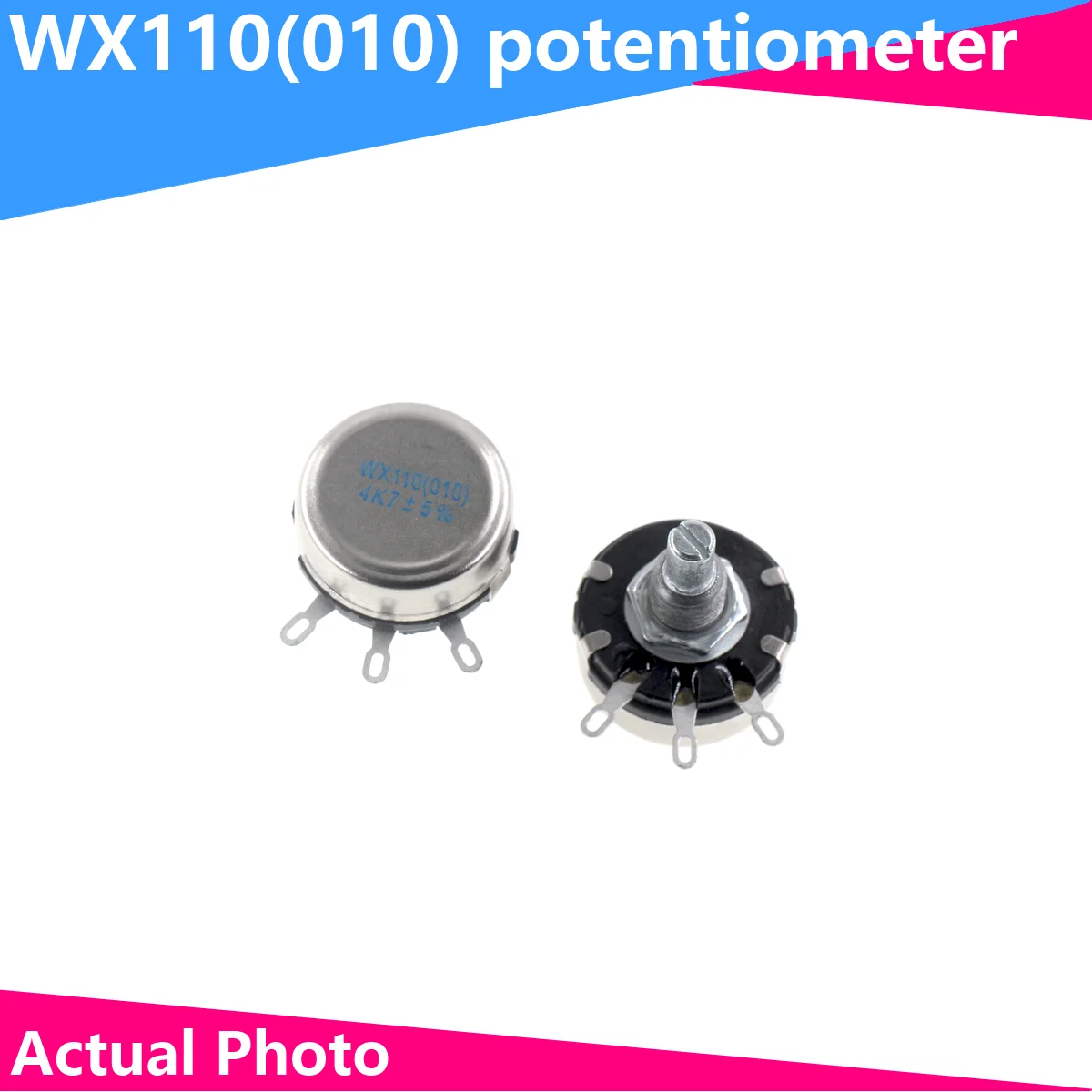 2 Stuks Wx110 (010) 6Mm Ronde Metalen As Enkele Draai Draad Weerstand Wond Potentiometer 1K 2.2K 3.3K 4.7K 5.6K 6.8K 10K 22K Ohm