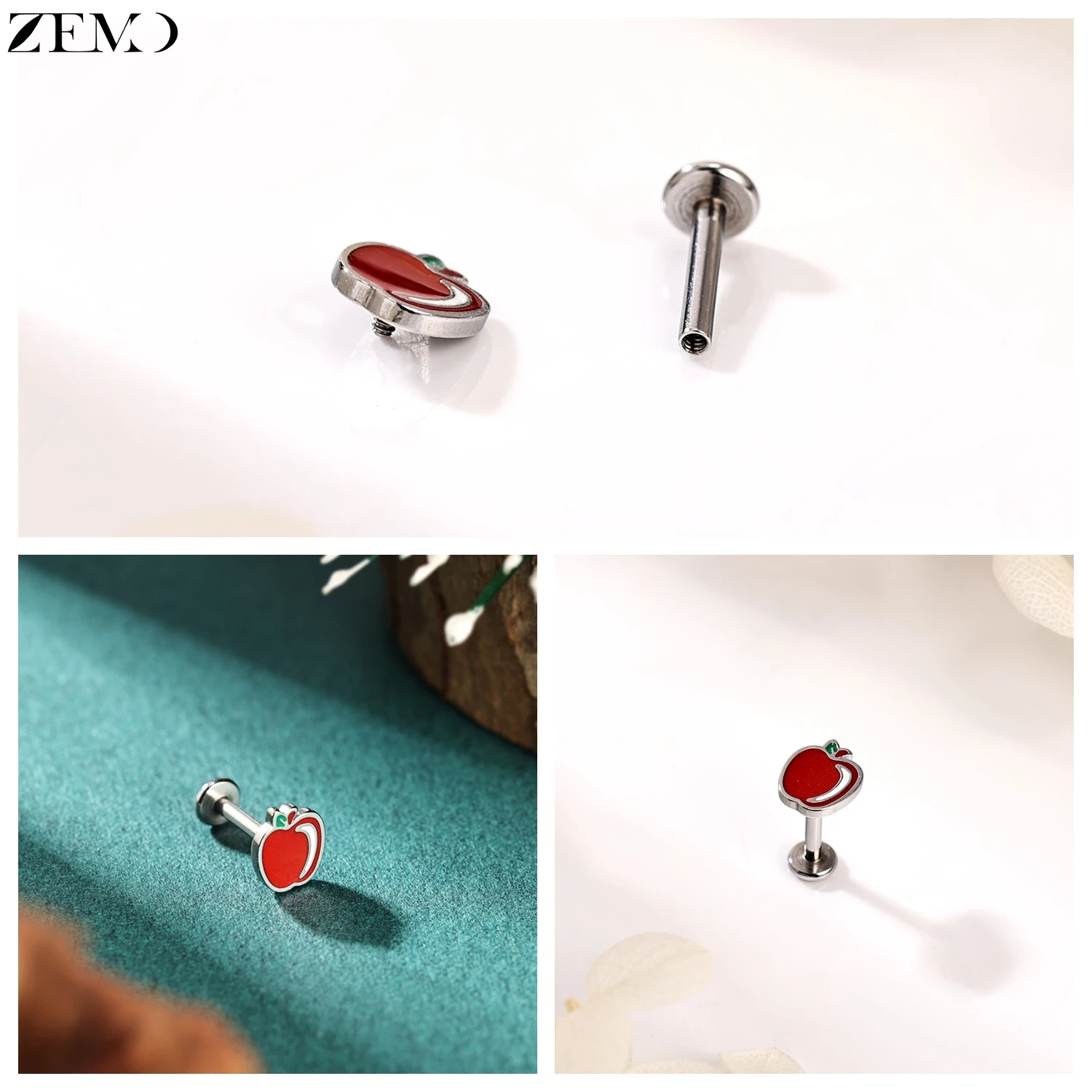 ZEMO 1 Piece Christmas 16G Stainless Steel Labret Lip Piercing Candy Cane Santa Claus Ear Stud Cartilage Conch Piercings 6MM/8MM