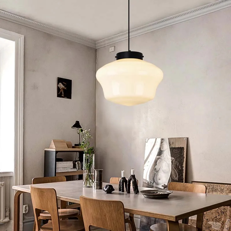 Nordic Minimalist Glass Pendant Light With Single Head Antique Style Cream Hanging Light Study Bar Counter Front Desk Studio image 5