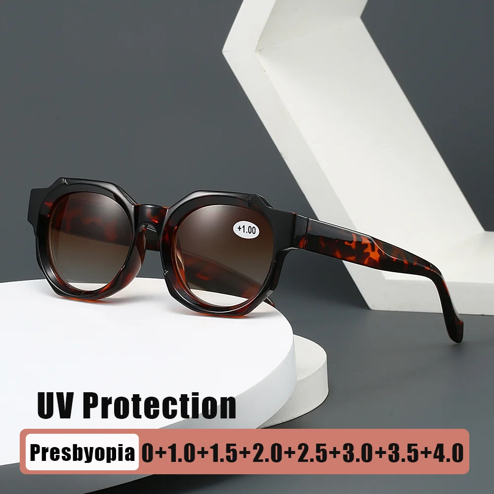 

Fashionable Polygonal Sun Presbyopia Glasses Tea-Colored Lenses Unisex Ultra-Lightweight Outdoor UV-Protective Reading Glasses