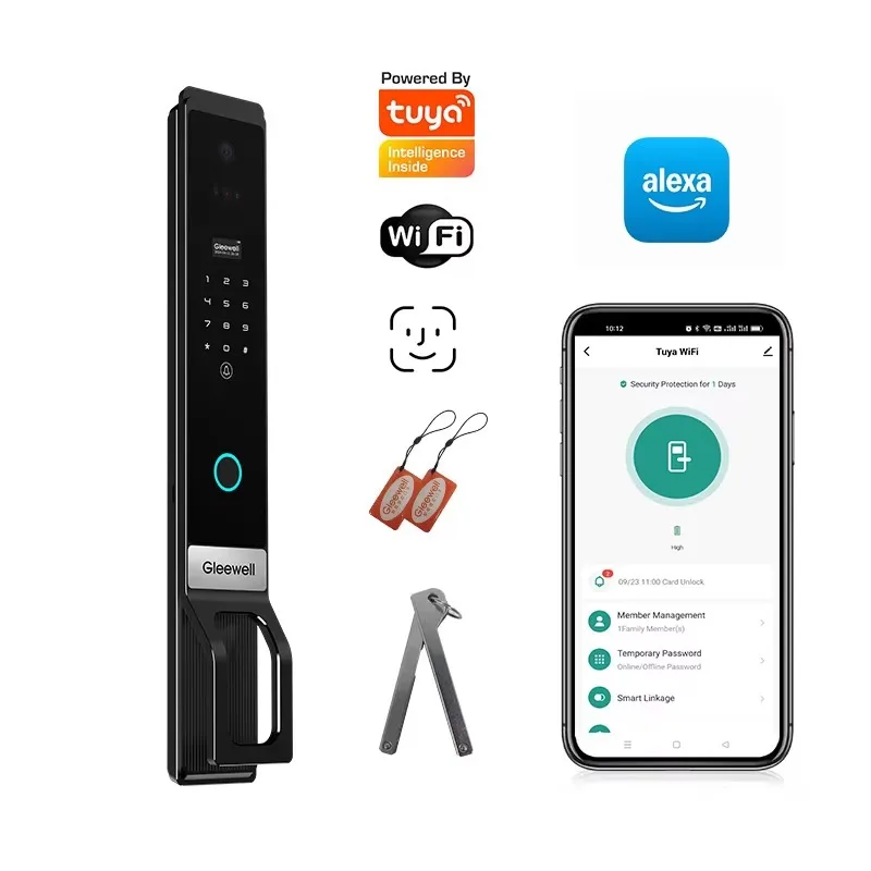 

Умный цифровой дверной замок Tuya Wifi для наружного использования с камерой, распознаванием вен ладони и поддержкой Alexa в режиме реального времени