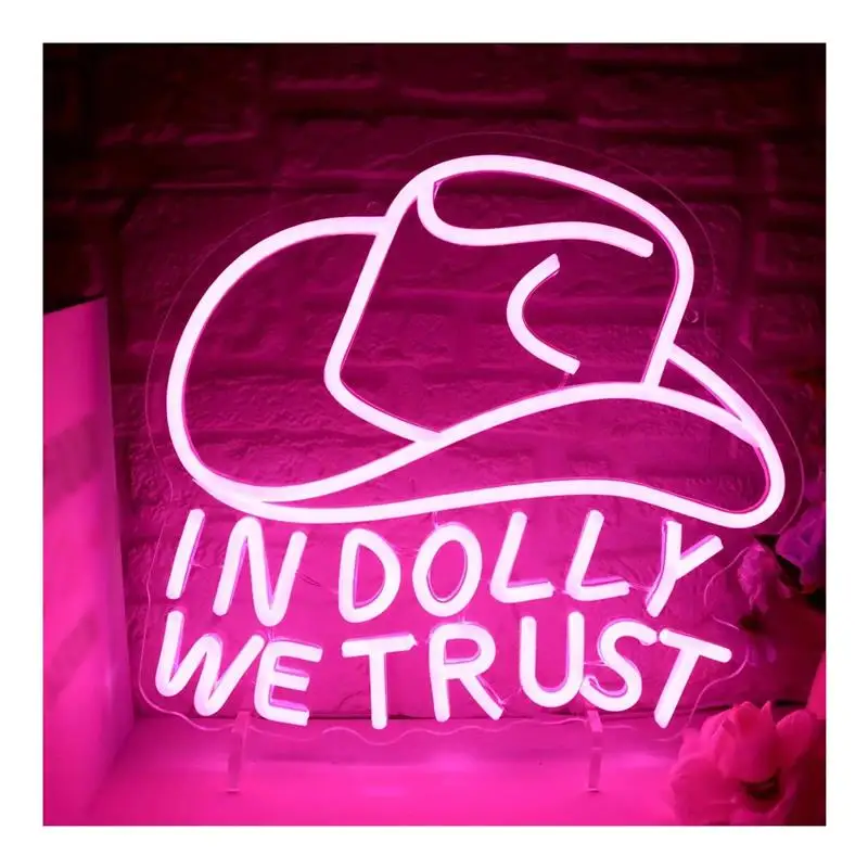 In Dolly We Trust Neon Sign Cowgirl Hat Country Retro Style Wall Art Man Cave Party Birthday 33cmx40cm