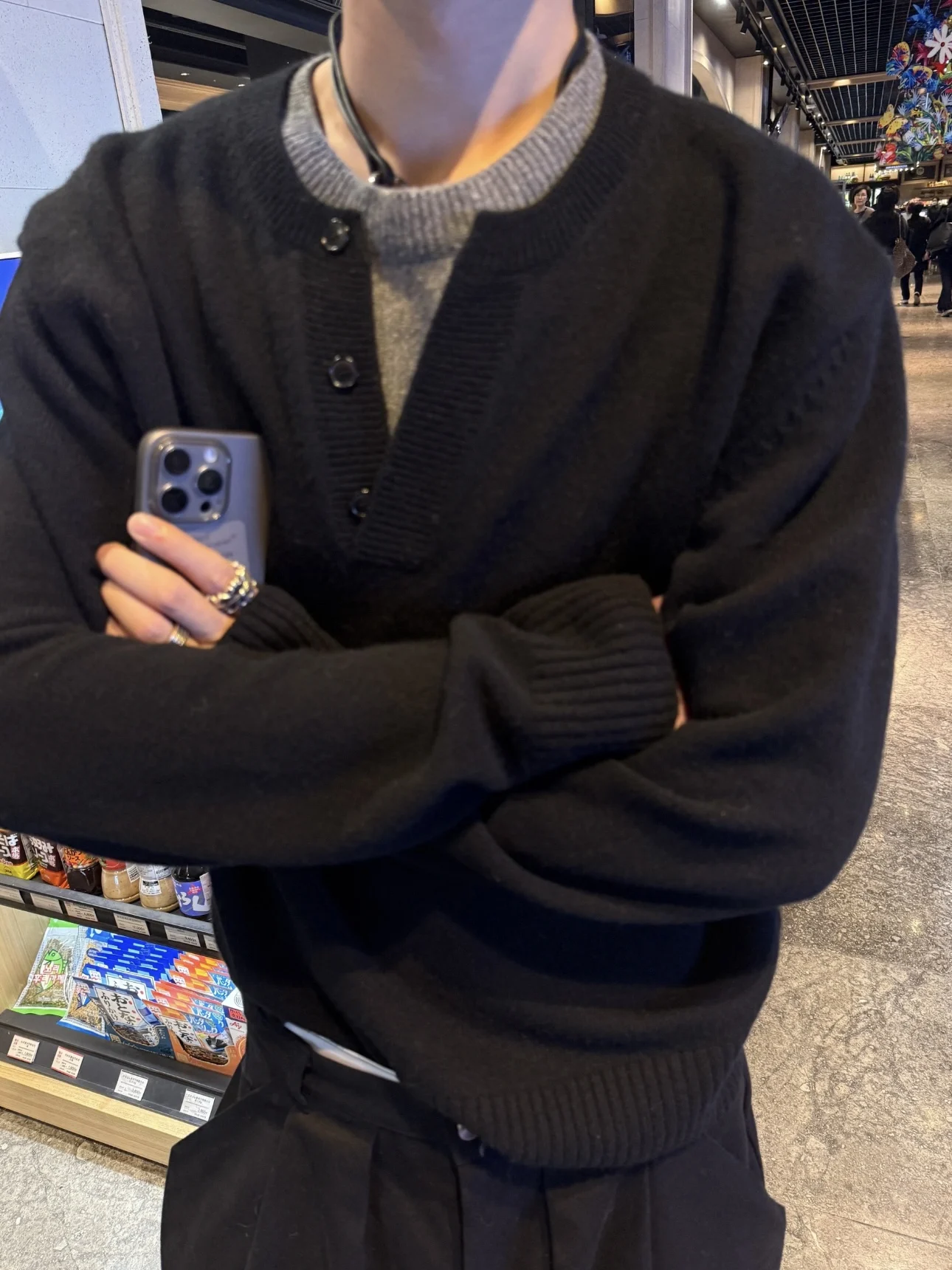 

American Retro Simple Henry Collar Knitwear Top Men's Casual Versatile Loose Fit Long Sve round Ne Breathable Pure Color...