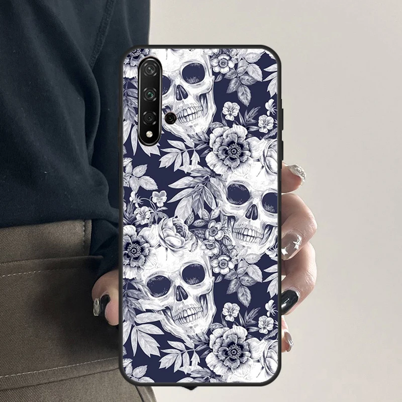 القوطية الأزهار الجمجمة لهواوي نوفا 9 10 SE 5T 12s 12i 11i Y91 Y90 Y60 Y70 Y72 Y61 P20 P40 P30 لايت P60 برو حالة #4