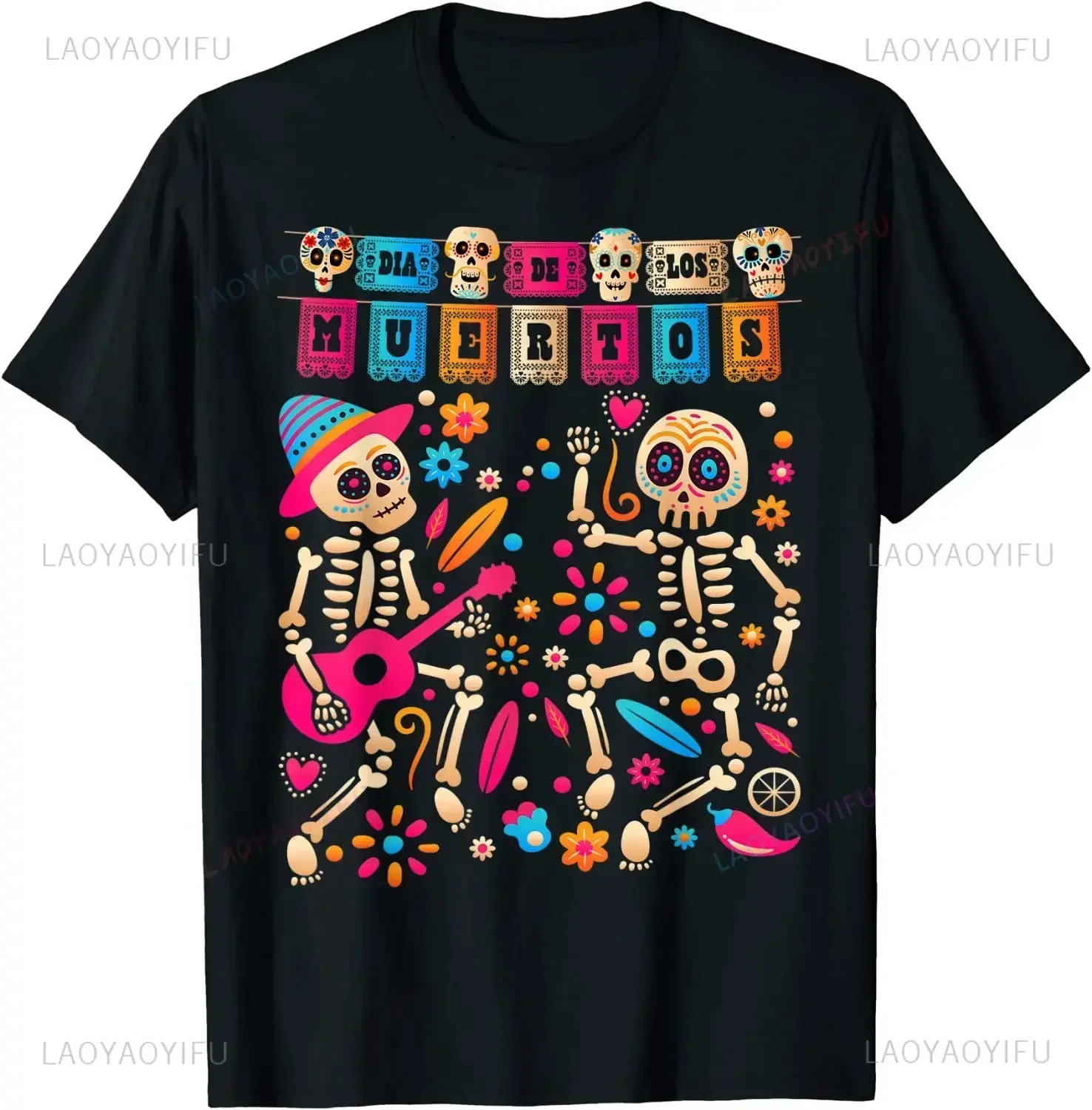 Men Clothing Dia De Los Muertos Day of The Dead Mexican Skeleton Dancing T Shirt Women Cotton Aesthetic Print T-shirt Camisetas