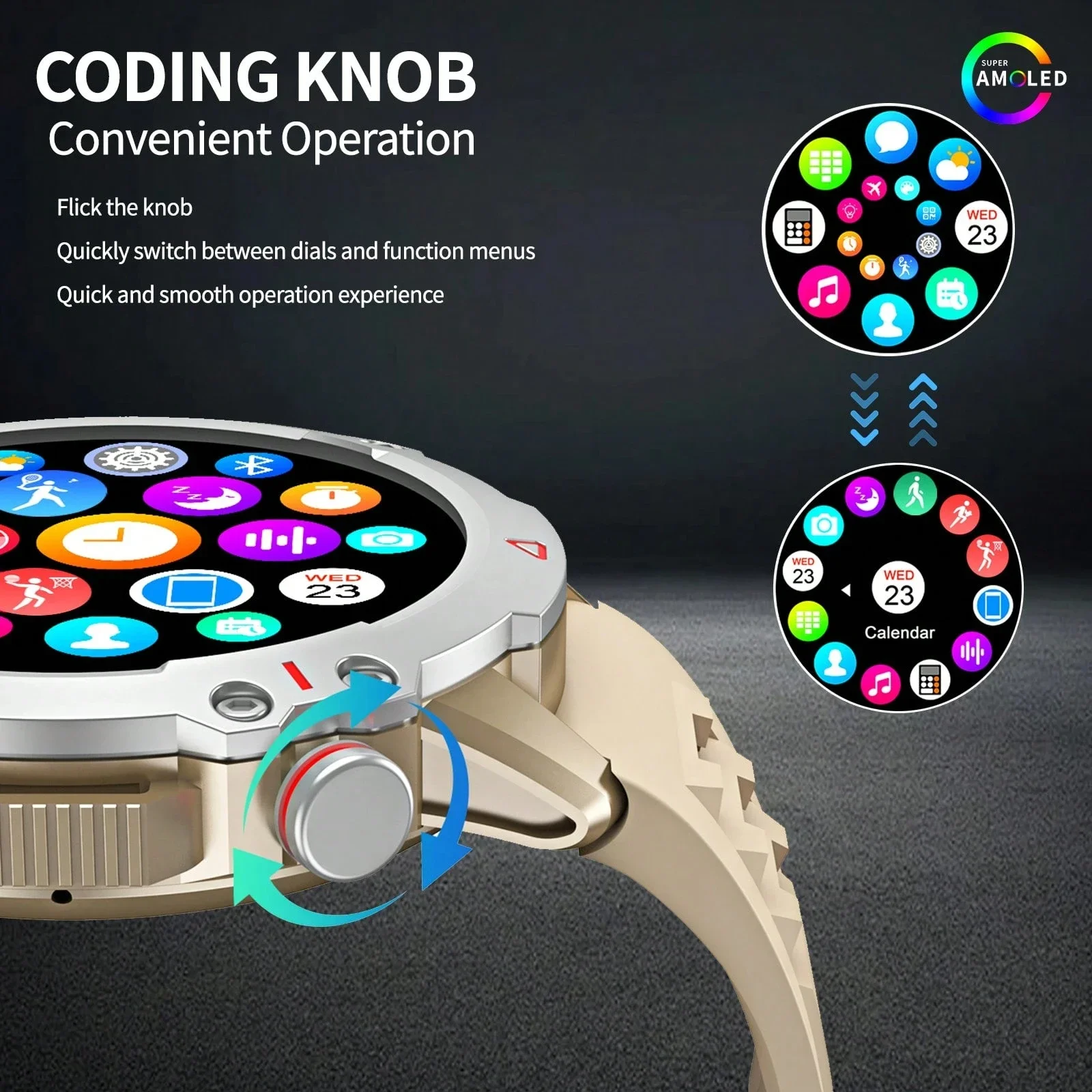 AMOLED SCREEN  Wireless Call, Multi-Sport Modes, Message Push, Remote Photo, Music Control, Outdoor Fitness Tracker|Sporty