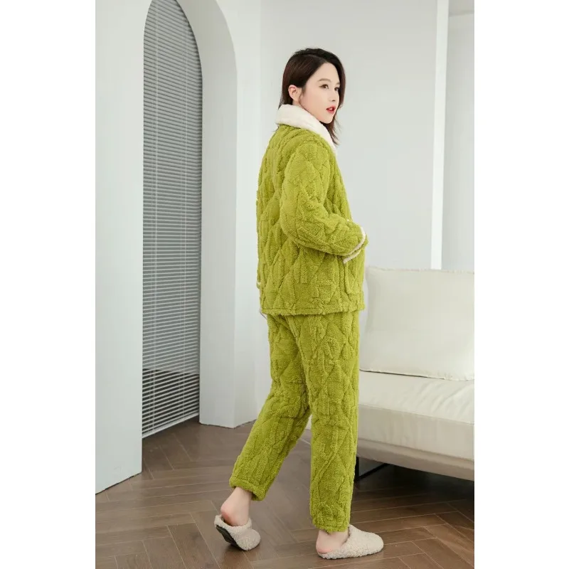 2023 New Winter Ladies' Thick Pajamas Three-layer Padded Warm Hooded Mid-length Loungewear Set Cotton Sleepwear Can Wear Outside