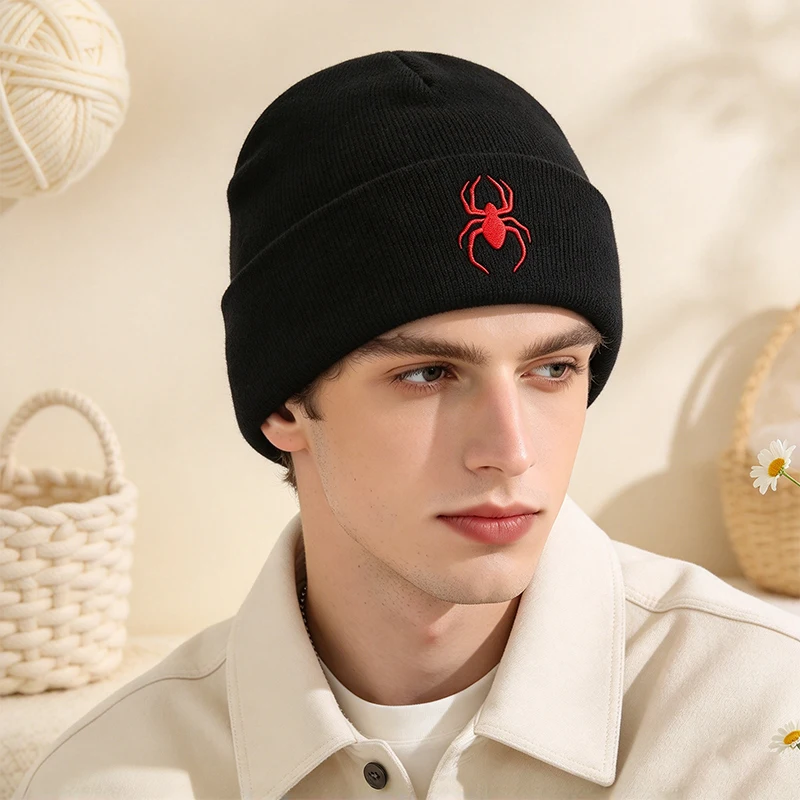 Men Women Embroidered Knit Beanie Hat Cuffed Winter Skull Cap Cool Warm Knitted Hat for Unisex Streetwear Outdoor Daily