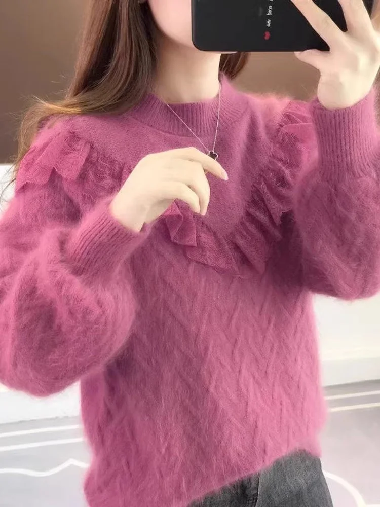 Korean Style Fleece Lined Knitted Base Shirt Sweater for High School Girls Teenage Girls 15-18 Years Old Short And Thick