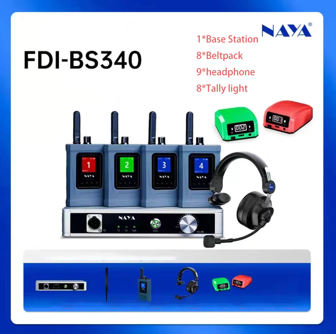 NAYA FDI-BS340 Wireless Full Duplex Intercom System 2000m Transmit Distance Support Switcher TALLY Light Interphone