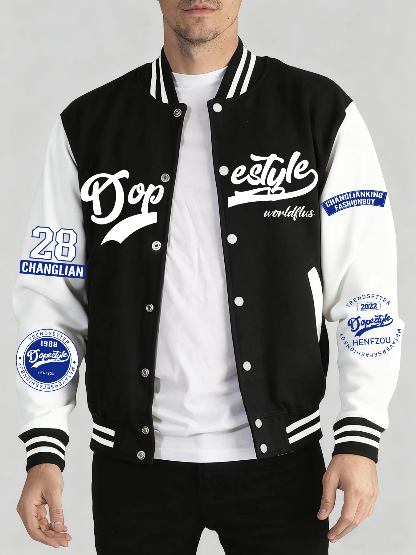

Dopestyle Worldfuls Printing Fashion Comfy Menswear Trendy Basics Streetwears Autumn Winter Baseball Uniform Street Warm Tops