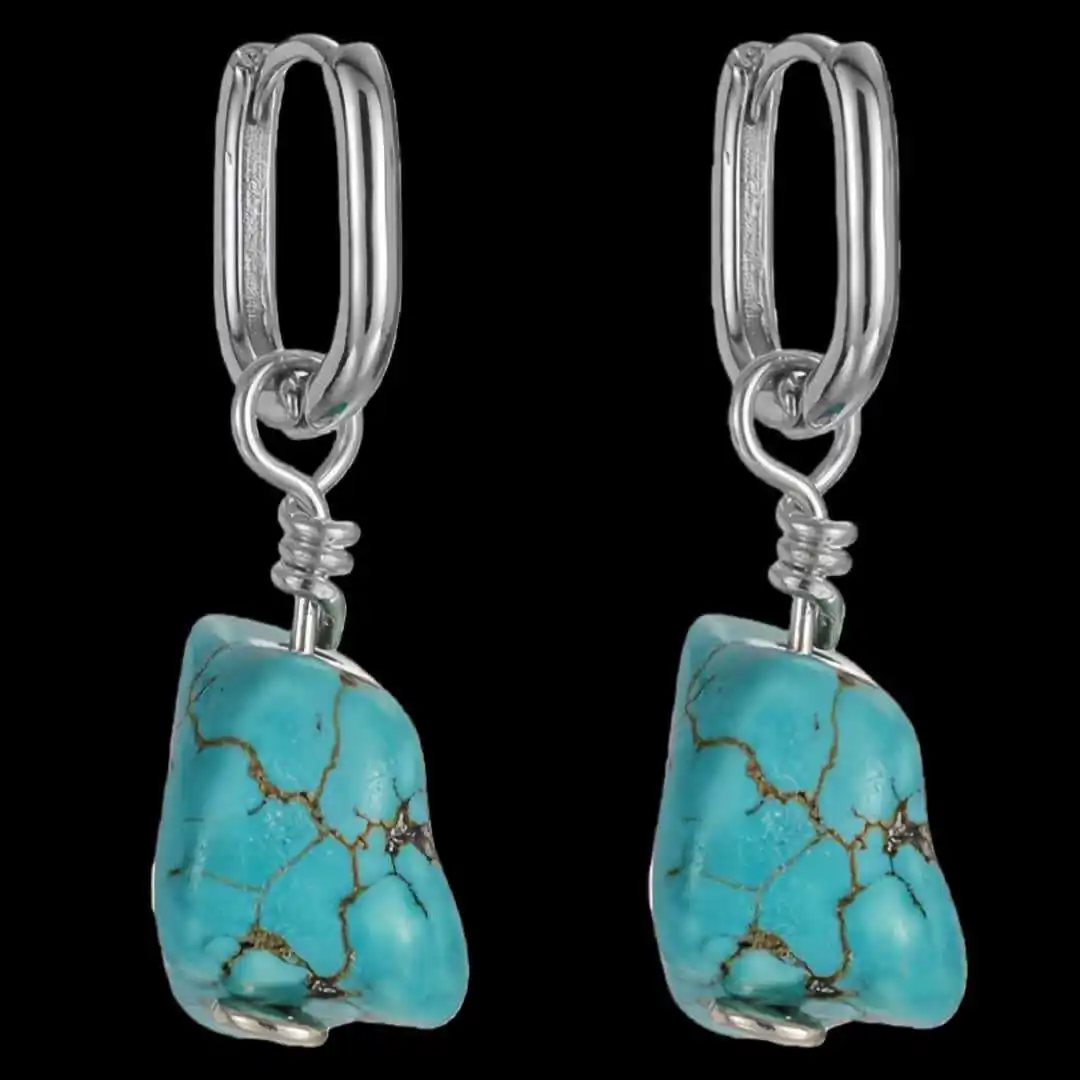Retro neutral Tibetan handmade earrings fashion blue fashion irregular earrings men's and women's versatile ethnic style Tibetan