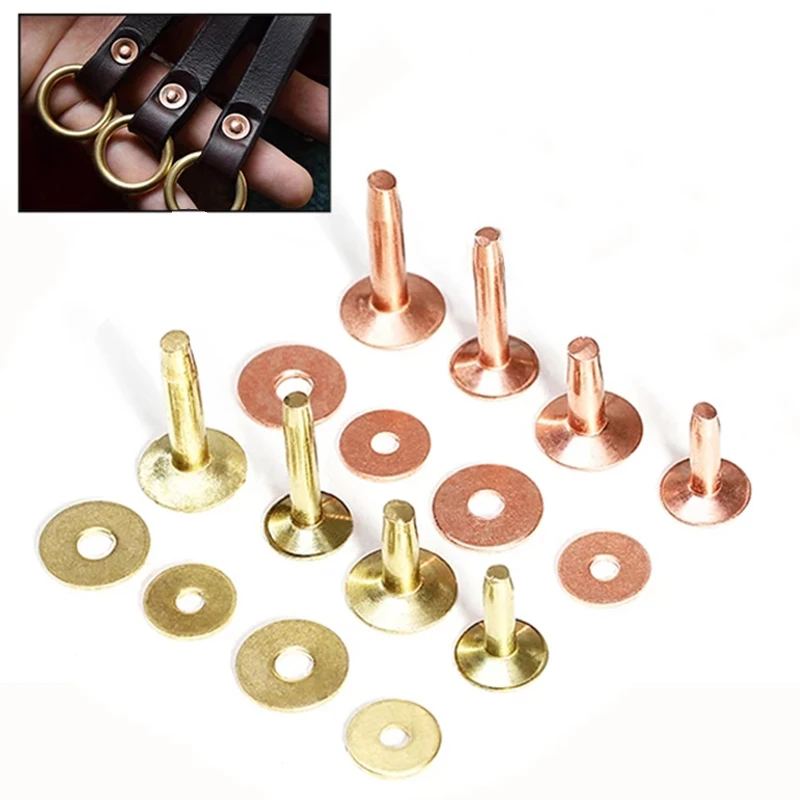 10 Set Solid Brass Leather Rivets With Burrs, Copper Rivet Studs Permanent Tack Fasteners Craft, Belts, Halters, Bridle