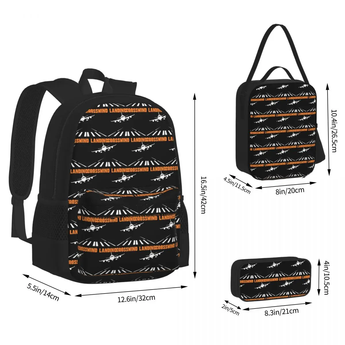 Airplane Crosswind Landing Backpacks Students Bookbag School Bags Children Rucksack Lunch Bag Pen Bag Three-Piece Set