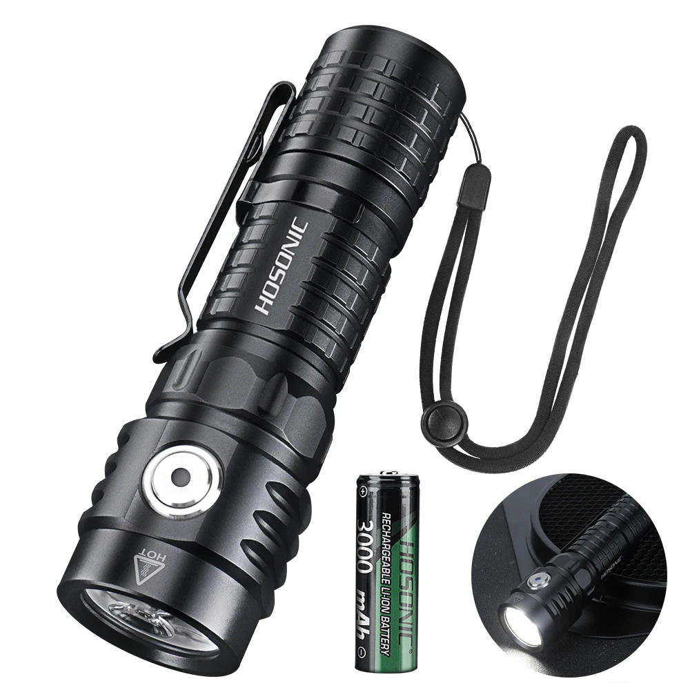 HOSONIC Ultra Bright EDC Flashlight 24W 1975LM 18650 Tactical Flashlight 7 Modes USB C Rechargeable Torch with Dual Switch