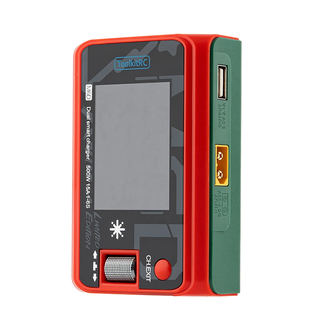 ToolkitRC M6D عيد الميلاد 500 واط 15A تيار مستمر ثنائي القناة شاحن ذكي صغير مفرغ ل 1-6S بطارية ليبو FPV نموذج قطع الغيار
