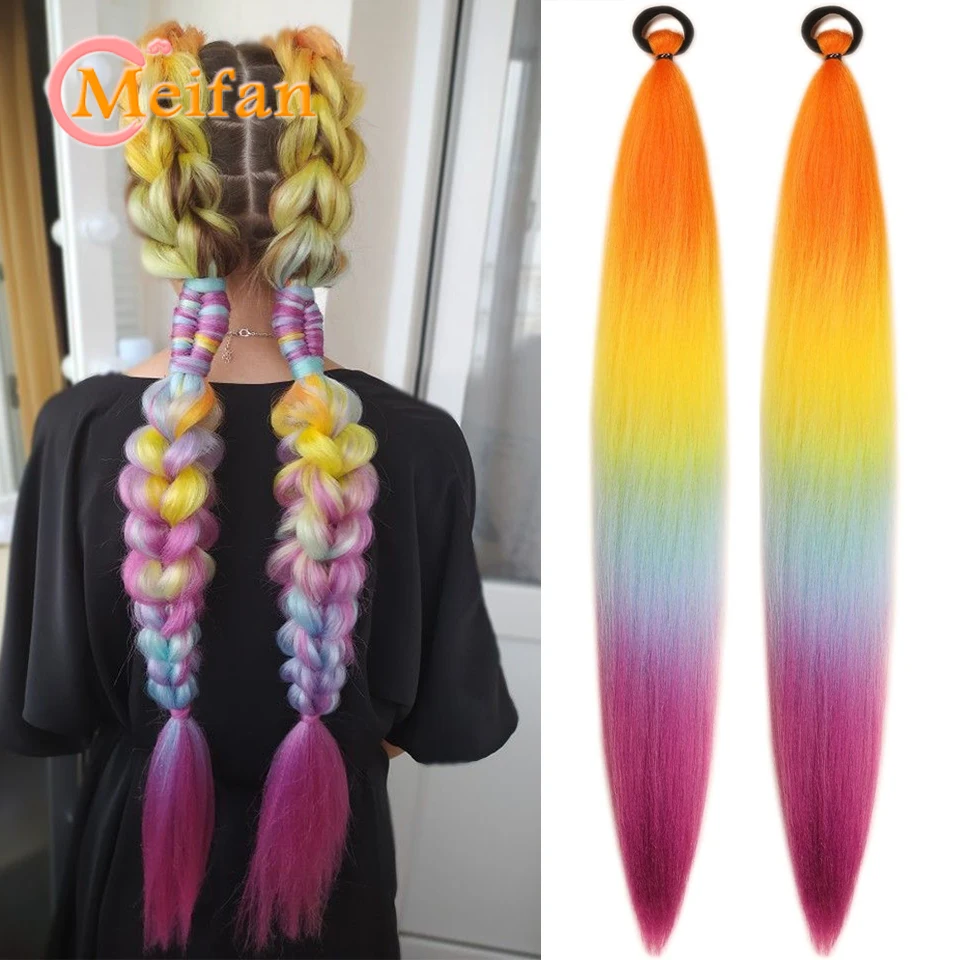 

26in Long Colorful Hair Ponytail Extension Synthetic Elastic Band Ponytail Straight Hair Wrap Around Hairtail Music Festival