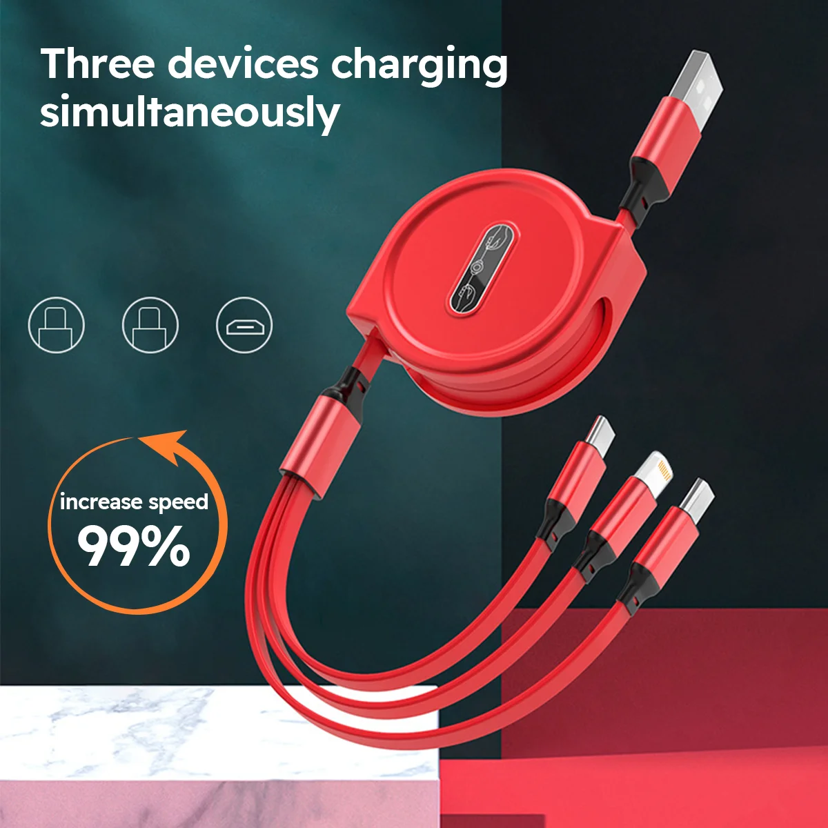 3 In 1 Retractable USB Cable Fast Charging Data Cord For Iphone Samsung Huawei Xiaomi Multi Port Multiple Charging Wire
