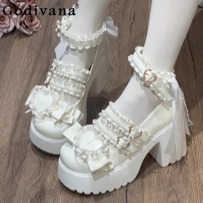 

Original Platform Shoes for Women Lolita Cute Girl Japanese Thick Sole Shoes Female Japanese Style Sweet Bow Single Shoes