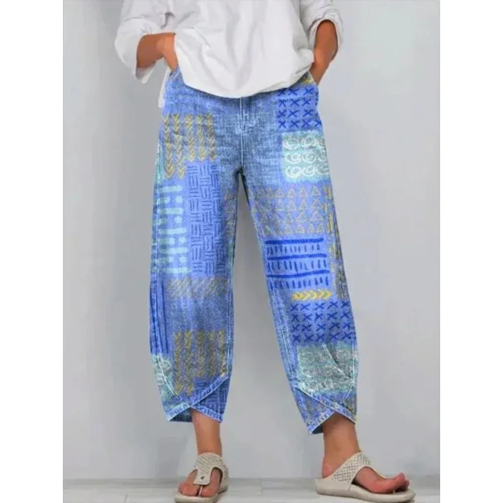 Böhmische Ethnische Tribal-Print Cropped Harem Caprihose Lose Tulpenförmige Wickelhose Knöchellange Freizeithose Baumwolle Streetwear XXS-4XL – Detail 7