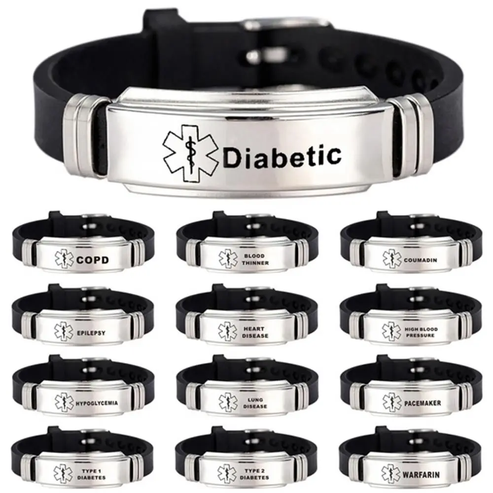 New Stainless Steel Silicone Epilepsy Alzheimer'S Medical Alert Bracelets Diabetes Bangles