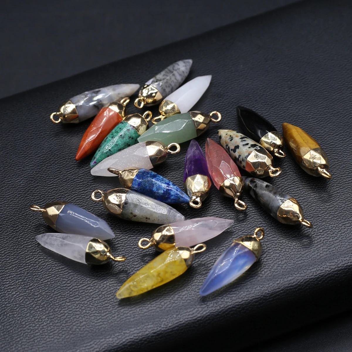 10PCS Natural Semiprecious Stone Random Color Bullet Head Cut Pendant 27x8mm Jewelry Making DIY Necklace Earring Accessories