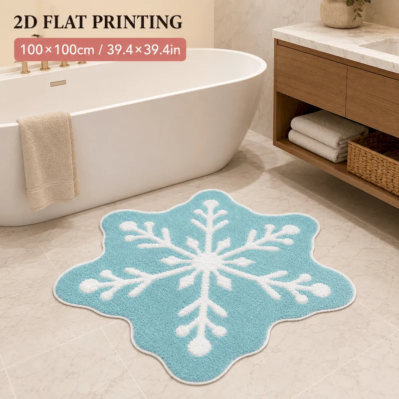 VIKAMA Light Blue Snowflake Shaped Floor Mat With Irregular Anti Slip And Absorbent Soft Carpet Circular Home Decoration