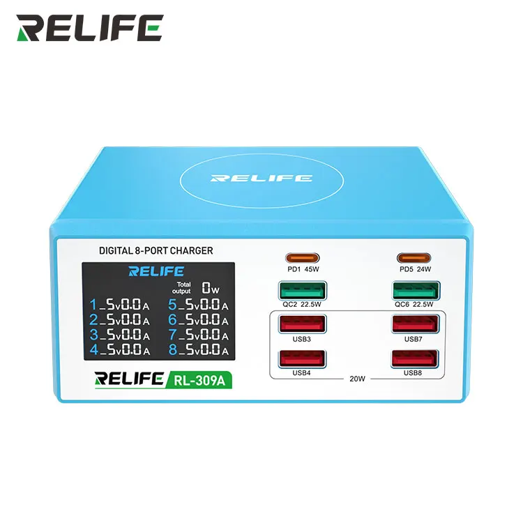 RELIFE RL-309A 8-ports usb display charger Multi-tool For all mobile phones iPhone Samsung MI vivo oppmIo tablet charging