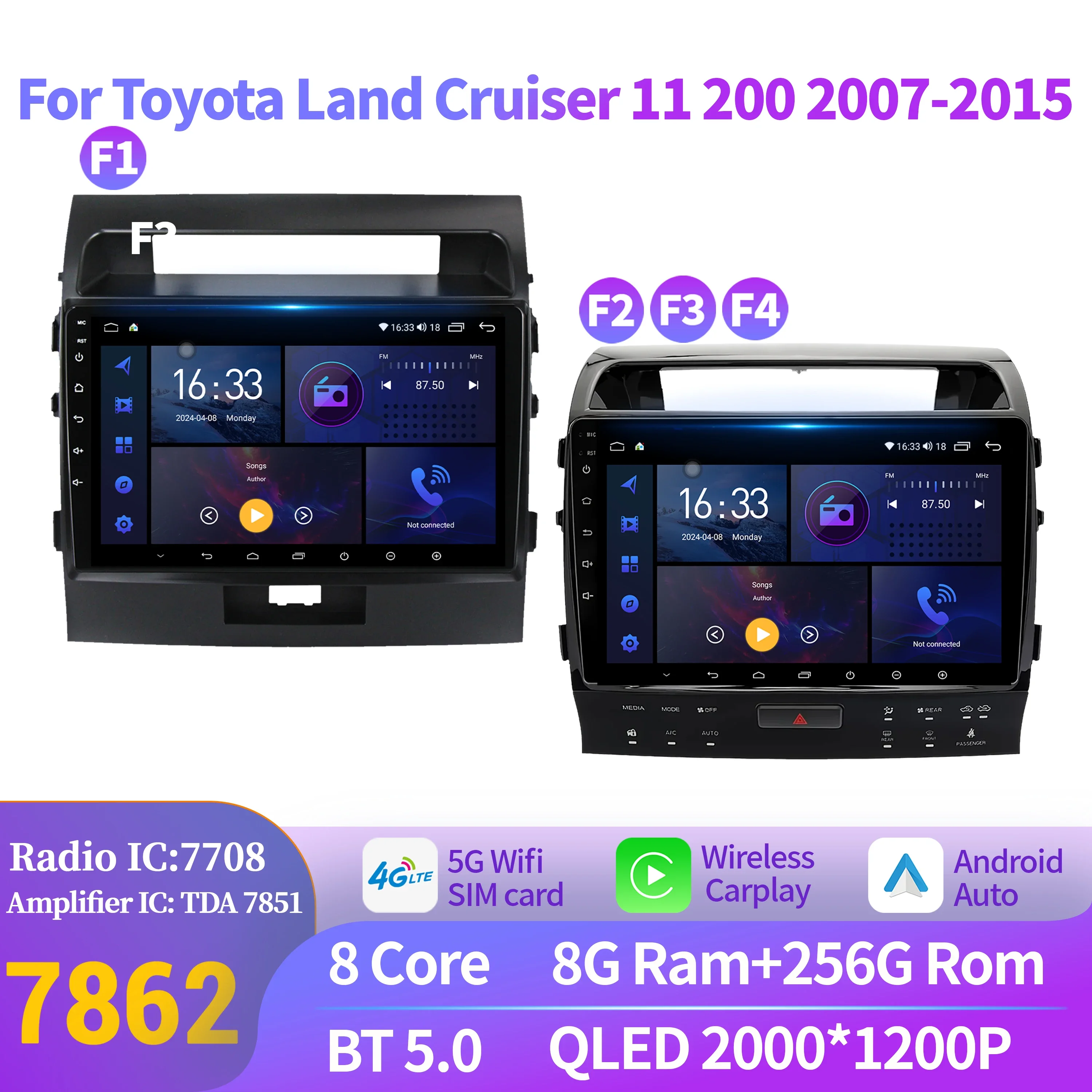 Android 14 For Toyota Land Cruiser 11 200 2007-2015 Car Radio Multimedia Navigation Android 14 BT Carplay Touch 2K QLED Screen