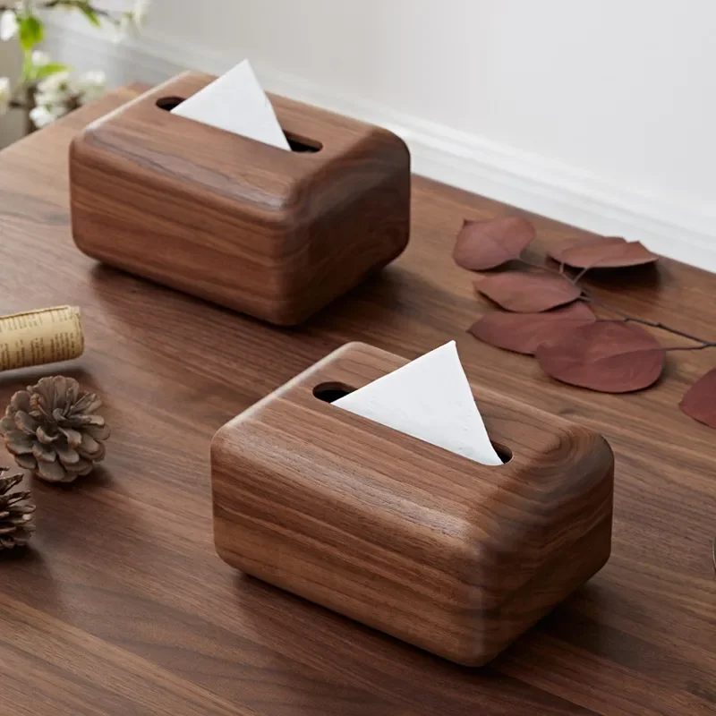 Black Walnut Solid Wood Tissue Box Desktop Luxury Style Wooden Napkin Holder Home Decor Storage Organizer for Living Room