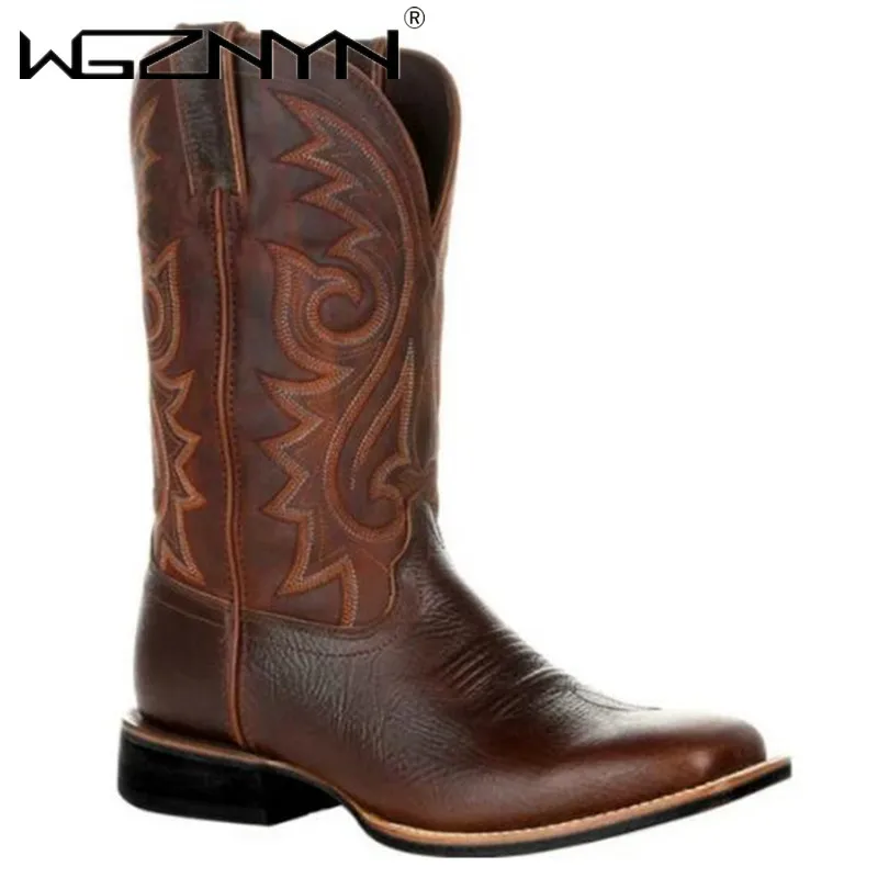 

Mid-calf Western Boots Men Black Brown Cowboy Boots Handmade Leather Shoes for Men's Punk Man Riding Boots Zapatillas Zapatillas