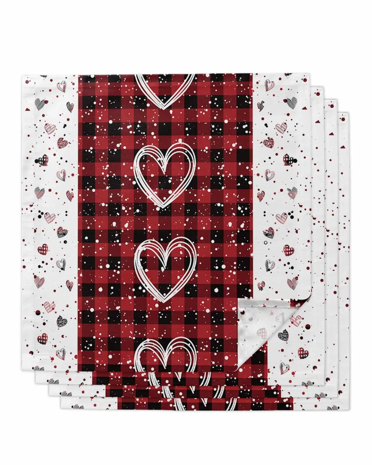 

4pcs Valentine'S Day Hearts Plaid Table Napkins Cloth Set Kitchen Dinner Tea Towels Table Mat Wedding Decor Napkins