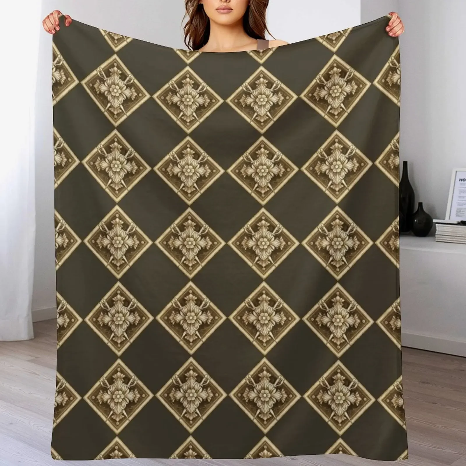 

(Dark) House Dimitrescu Crest - Gold Throw Blanket Beautifuls Polar Blankets