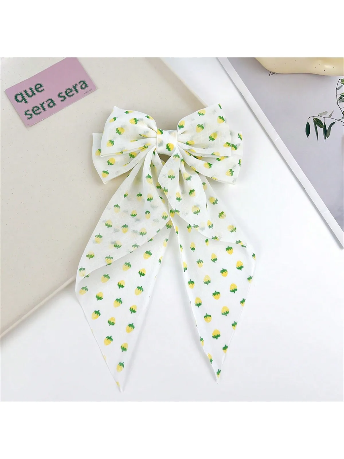 1 forcina per capelli da donna Girly Heart streamer Bow hairpin Strawberry polka Dot Princess back head Fairy long bow Hairpin headpiece