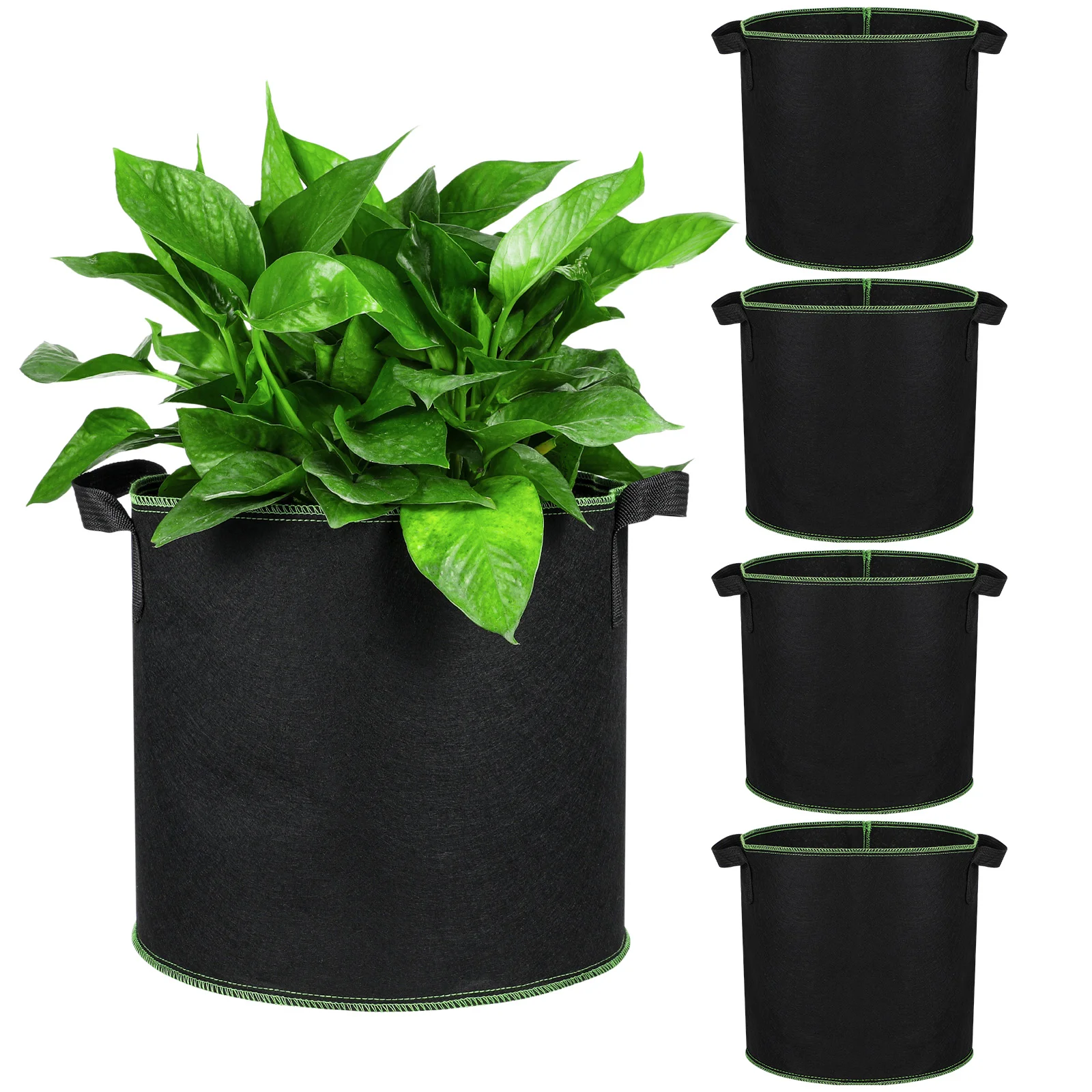 5 Pcs 4 Gallon Planter Pots Breathable Planter Bags Handles Pots Container Fabric Pots Perlite For Plants Flower