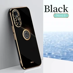 Cover For Nova8 Luxury Plating Plaza Ring Holder Soft Silicone Phone Case On For Huawei Nova 8 Stand Back Cover Nova8