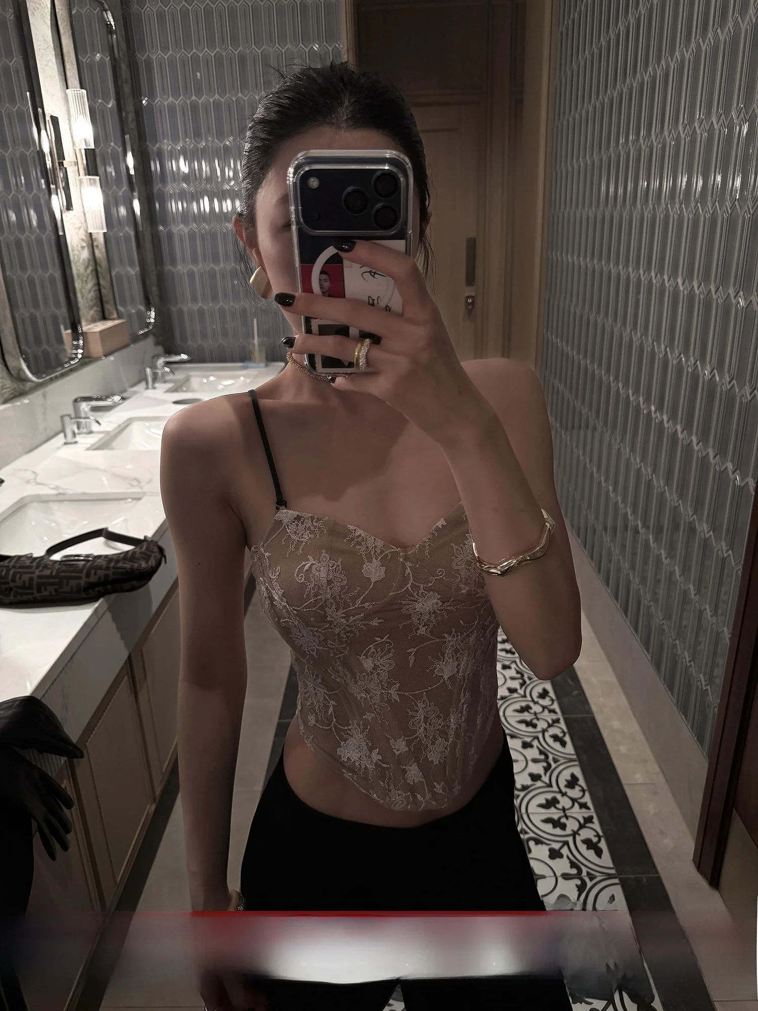 

Hydrae Lace Crop Top Strap Vest Women's Slim Fit ort Fibone Design Spring Outerwear Ele Sle Cotton Polyester Blend