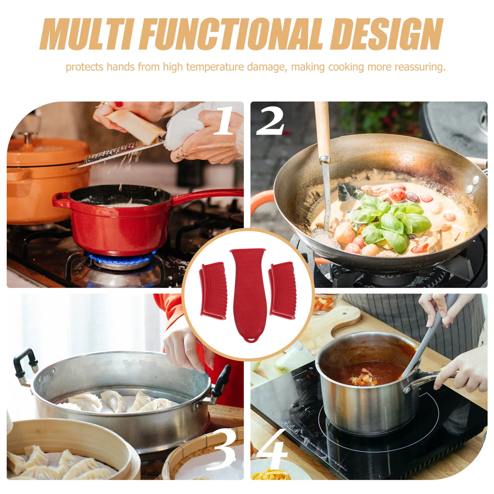 

6Pcs Silicone Pot Handle Covers Heat Resistant Non Slip Insulated for Cast Iron Skillet Frying Pan Cookware Holder